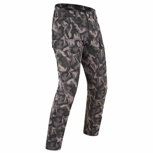 Motorrad-Cargohose in Camouflage mit Aramid-Verstärkung und herausnehmbaren CE-Knieprotektoren