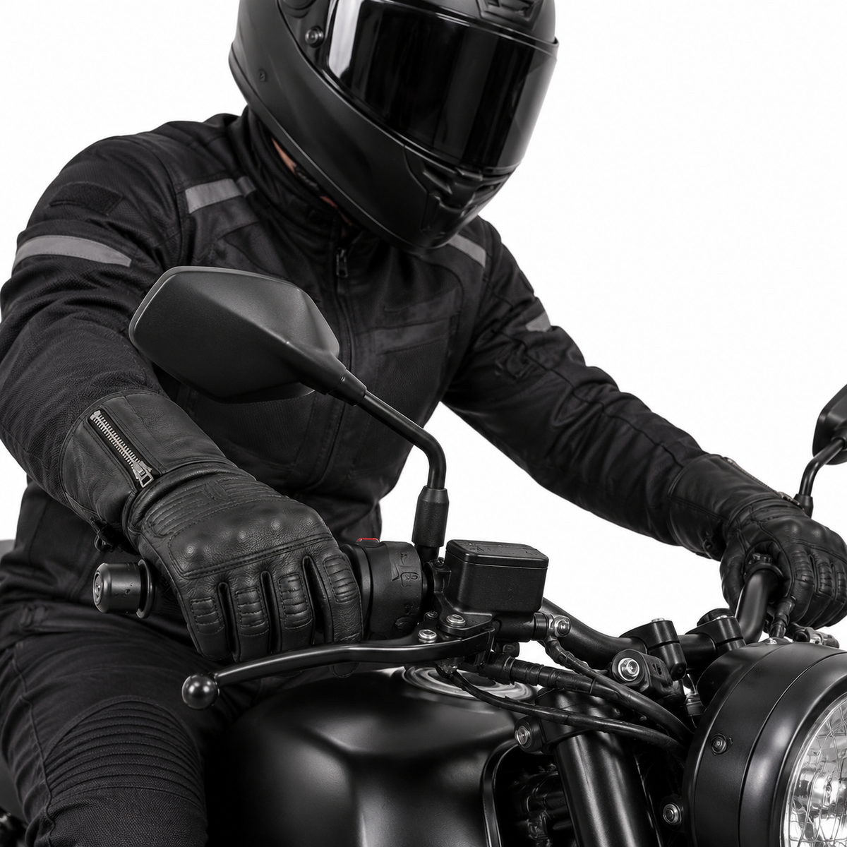 Schwarze Herren Motorradhandschuhe aus Leder mit Reißverschluss