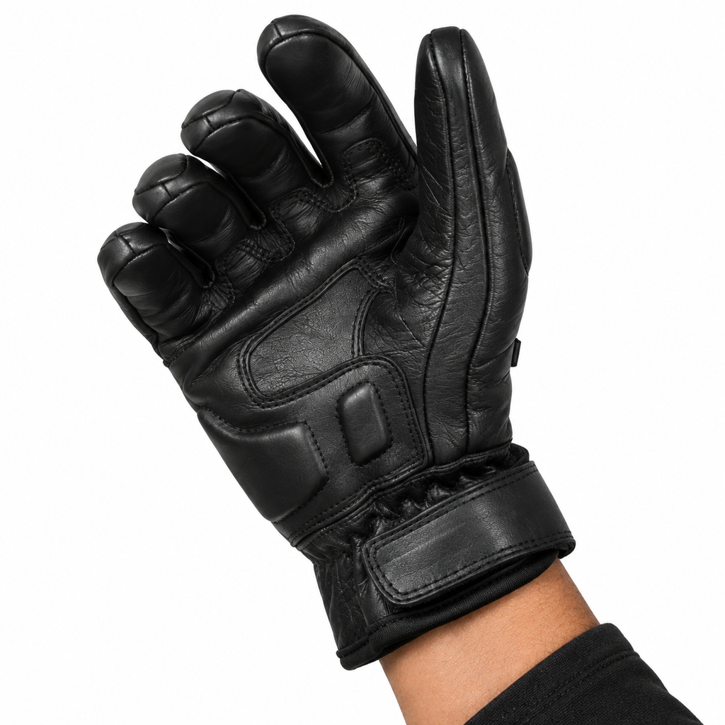 Herren Motorrad Lederhandschuhe Schwarz mit Handprotekto