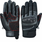 Herren Motorradhandschuhe Schwarz mit Lederhandfläche und Mesh-Einsätzen