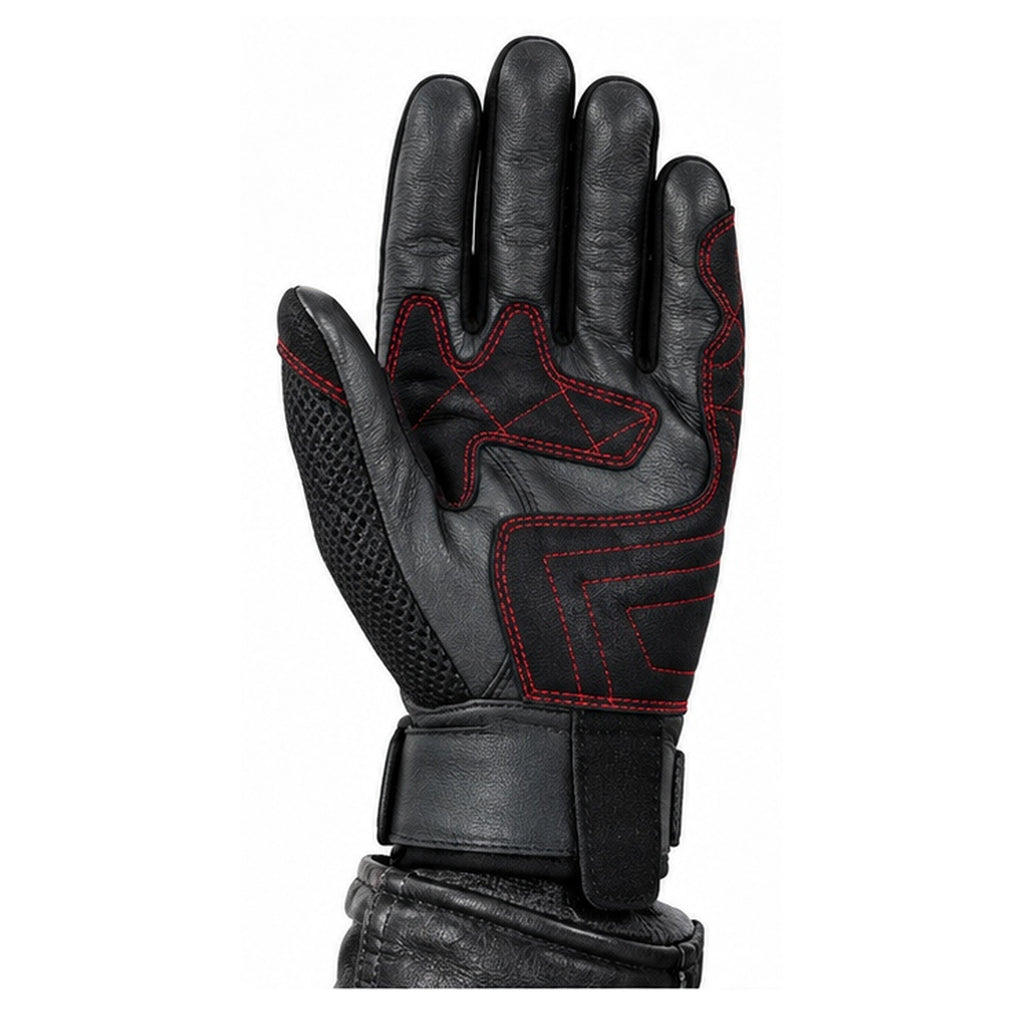 Herren Motorradhandschuhe Schwarz mit Lederhandfläche und Mesh-Einsätzen