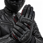 Herren Motorradhandschuhe Schwarz mit Lederhandfläche und Mesh-Einsätzen