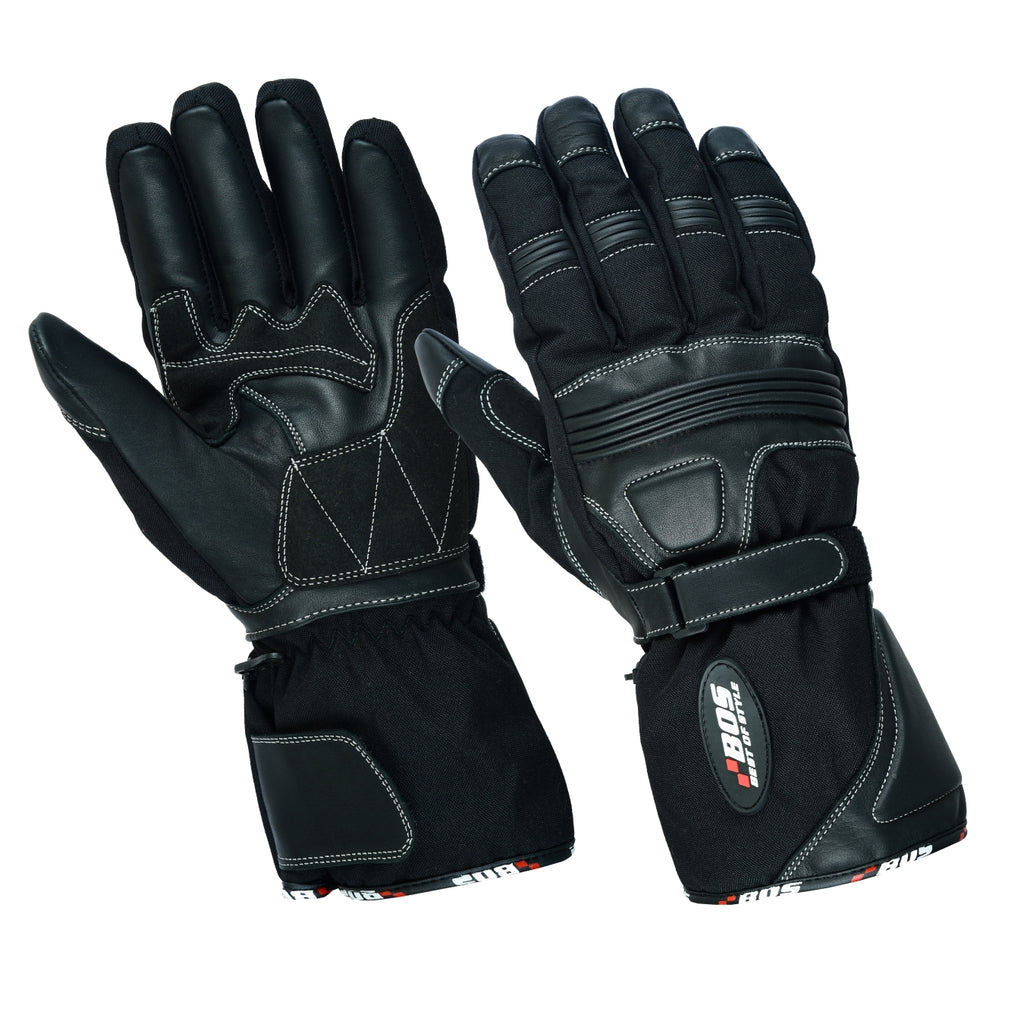 Motorradhandschuhe Herren mit langer Stulpe und verstärkter Handfläche Schwarz