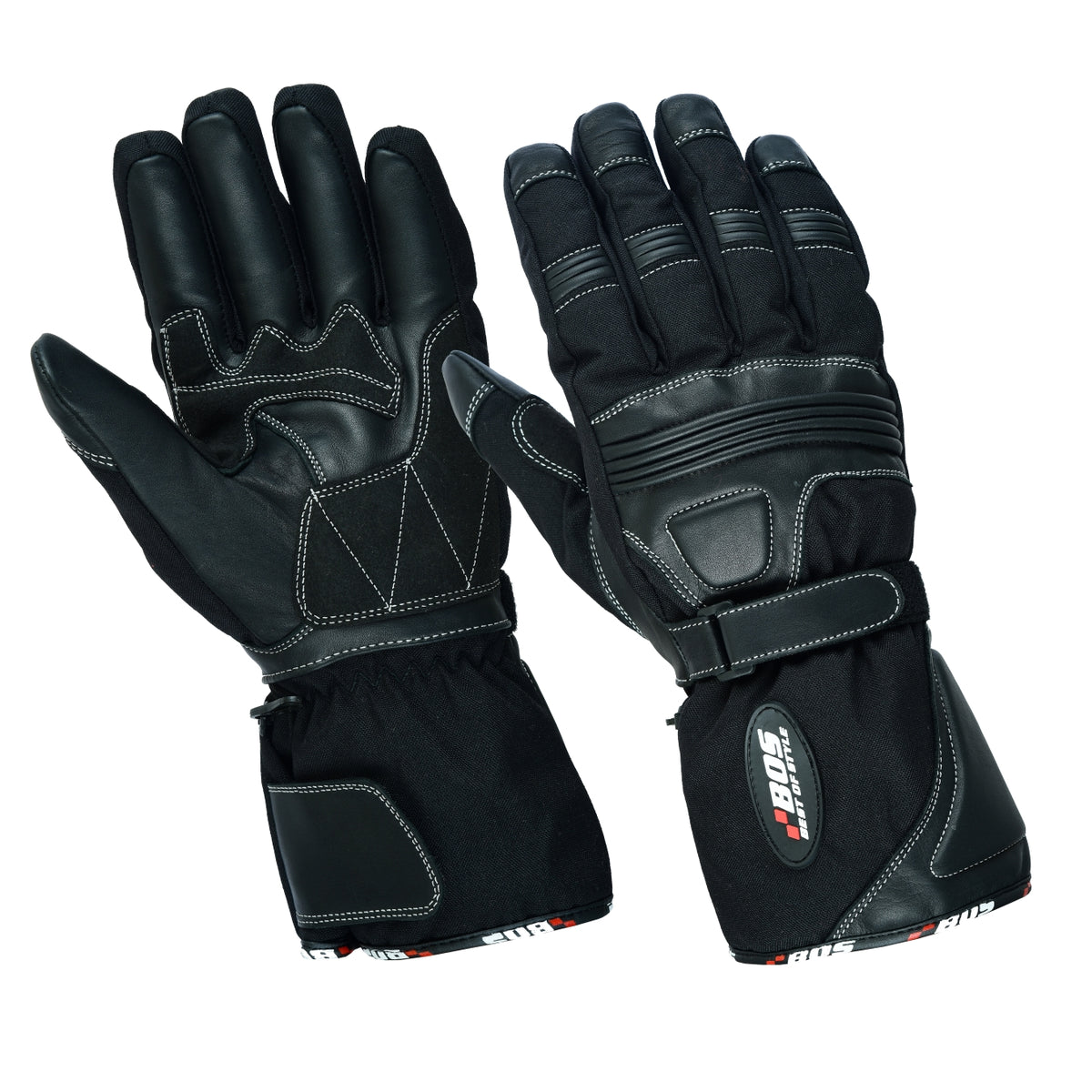 Motorradhandschuhe Herren mit langer Stulpe und verstärkter Handfläche Schwarz