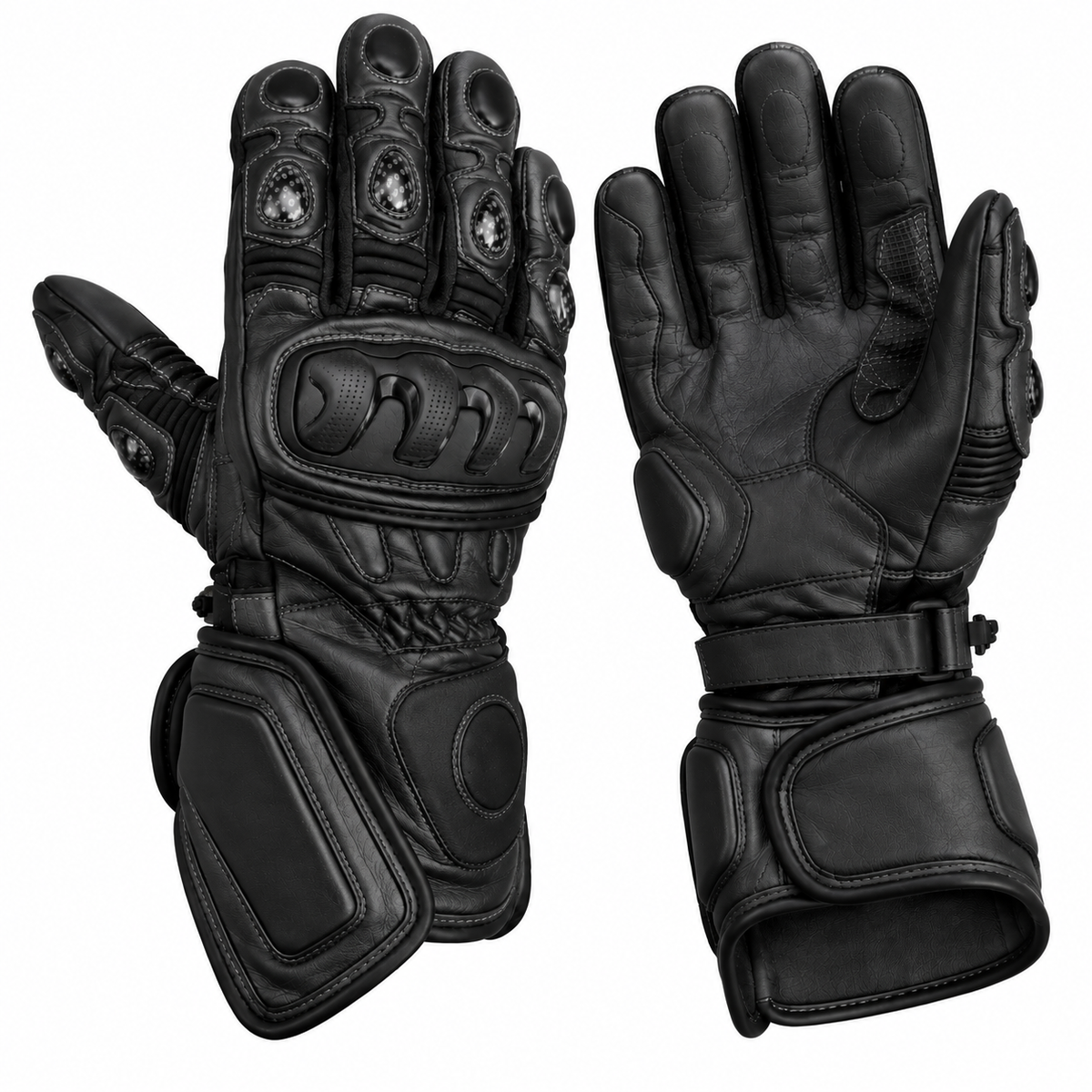 Herren Motorradhandschuhe Schwarz mit Knöchelprotektor und Langschaft