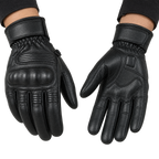 Herren Motorrad Lederhandschuhe Schwarz mit Handprotekto
