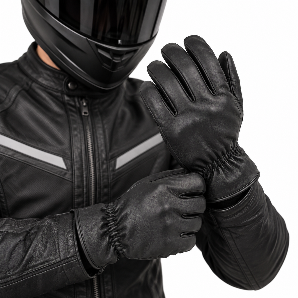 Schwarze Motorrad-Handschuhe Herren mit langem Bündchen