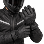 Schwarze Motorrad-Handschuhe Herren mit langem Bündchen