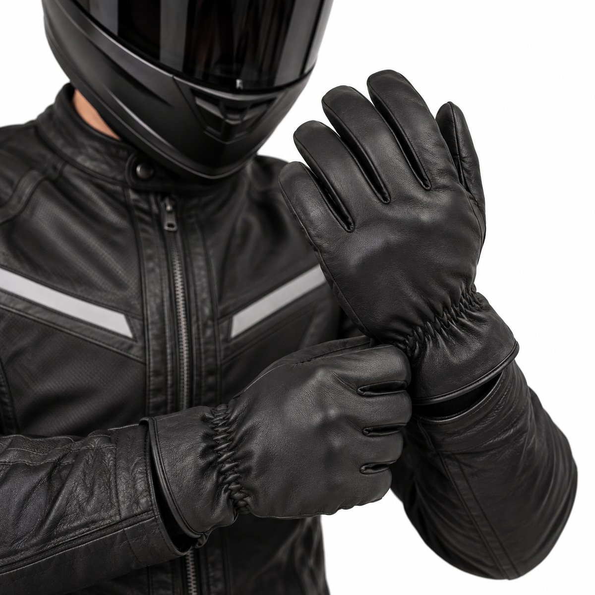 Schwarze Motorrad-Handschuhe Herren mit langem Bündchen