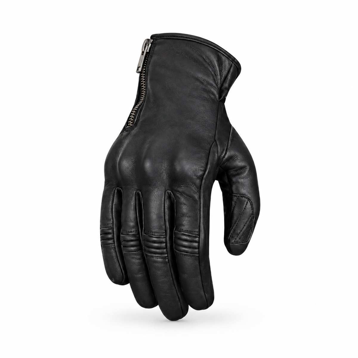 Schwarze Herren Motorradhandschuhe aus Leder mit Reißverschluss