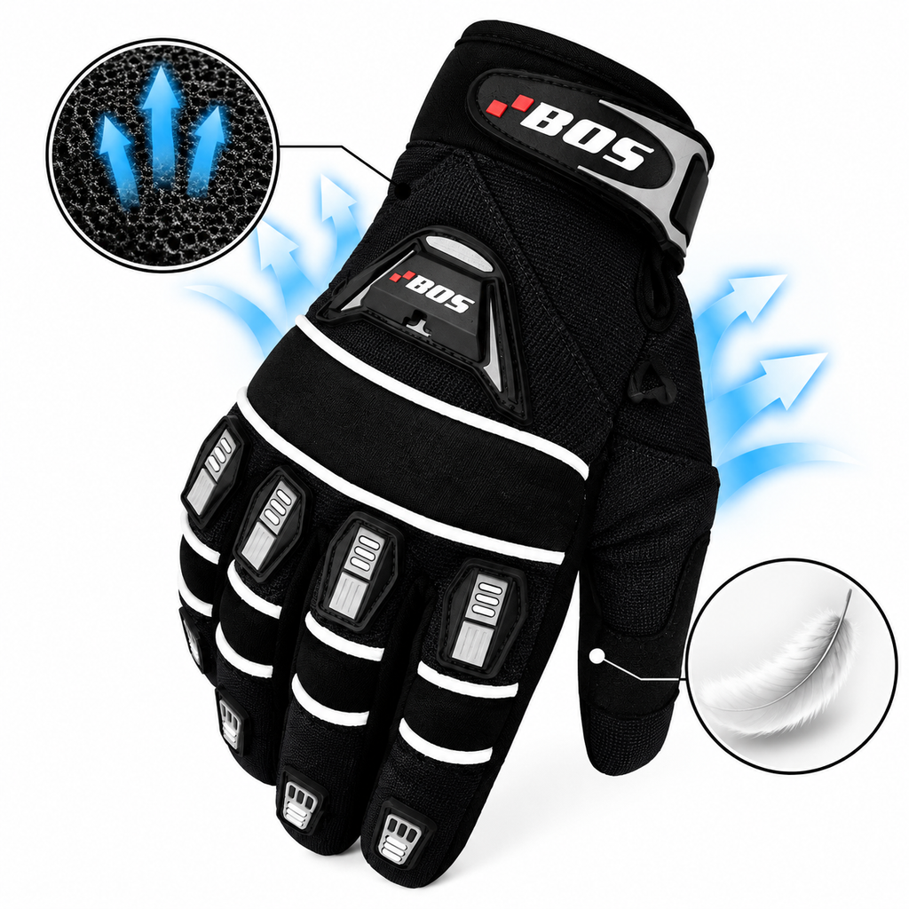 Herren Motorradhandschuhe Schwarz mit Fingerverstärkung und reflektierenden Details