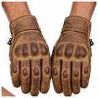 Braune Motorrad-Lederhandschuhe für Herren mit Knöchelschutz