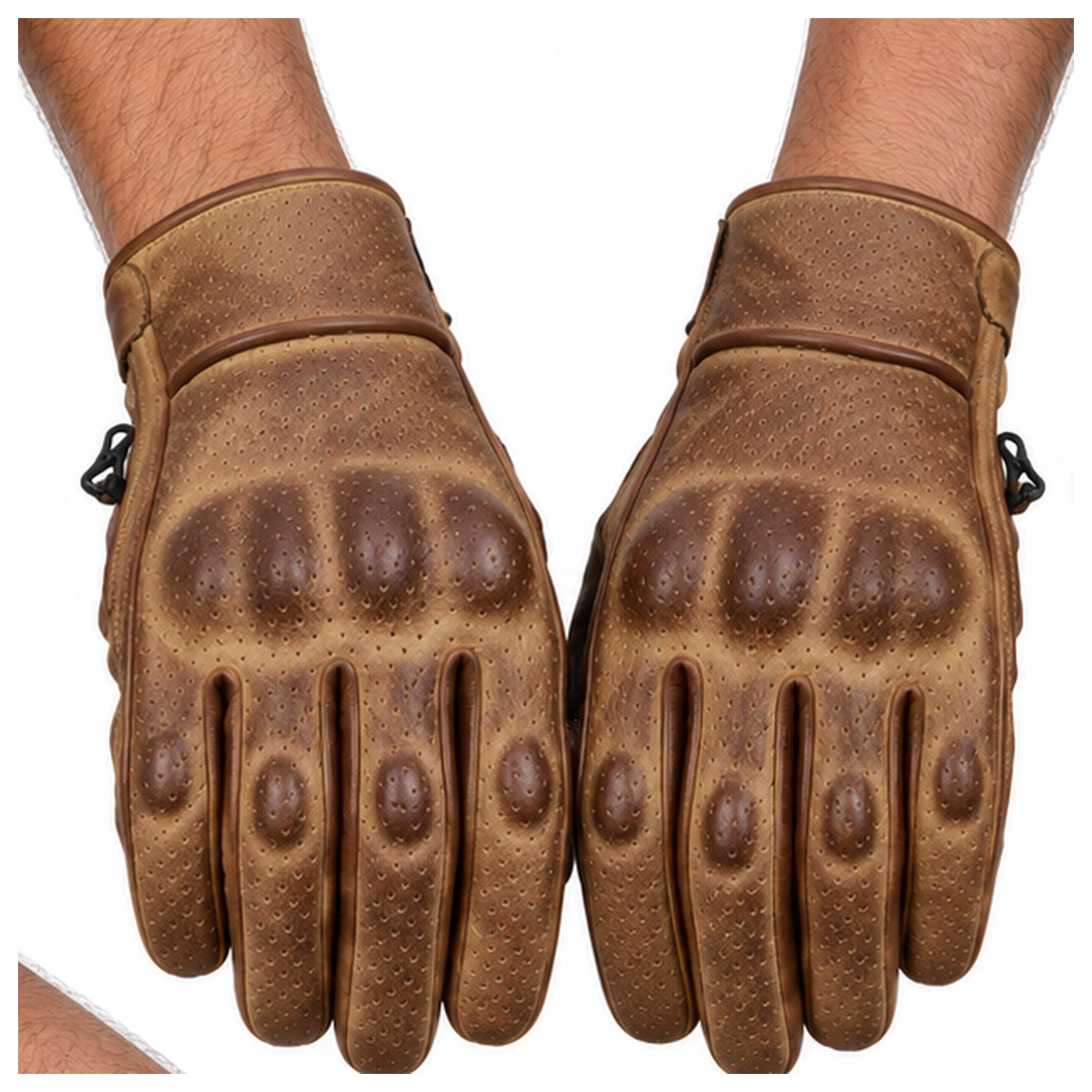 Braune Motorrad-Lederhandschuhe für Herren mit Knöchelschutz