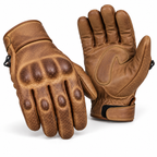 Braune Motorrad-Lederhandschuhe für Herren mit Knöchelschutz