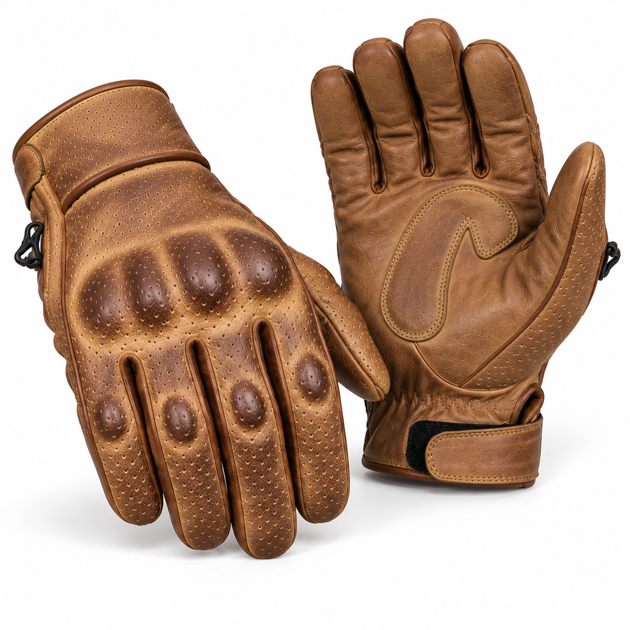 Braune Motorrad-Lederhandschuhe für Herren mit Knöchelschutz