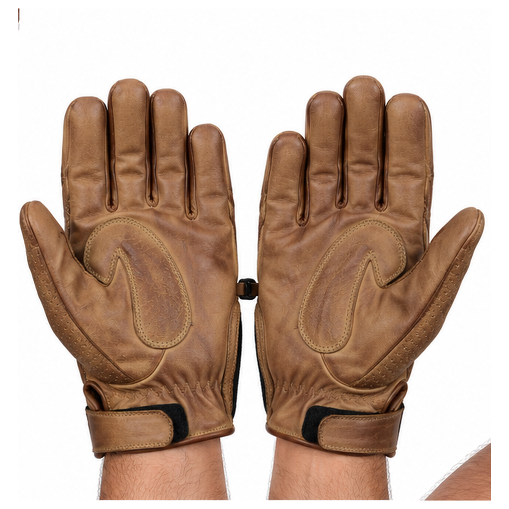 Braune Motorrad-Lederhandschuhe für Herren mit Knöchelschutz