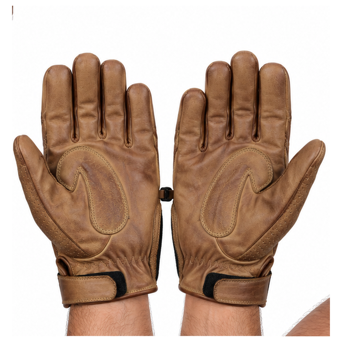 Braune Motorrad-Lederhandschuhe für Herren mit Knöchelschutz
