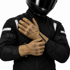 Herren Motorradhandschuhe Braun aus Leder mit Reißverschluss