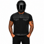 RoadKing Herren Motorrad Lederweste Schwarz – Rindsleder & Baumwoll-Denim