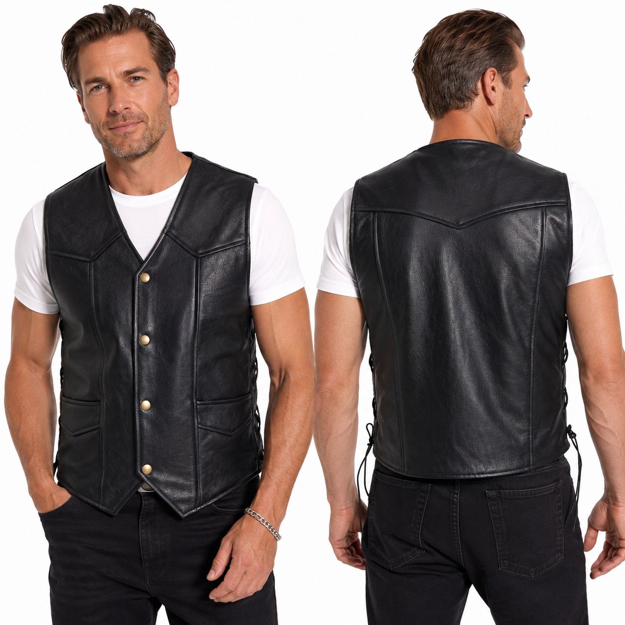 Herren Motorrad Lederweste aus Echtleder – RM