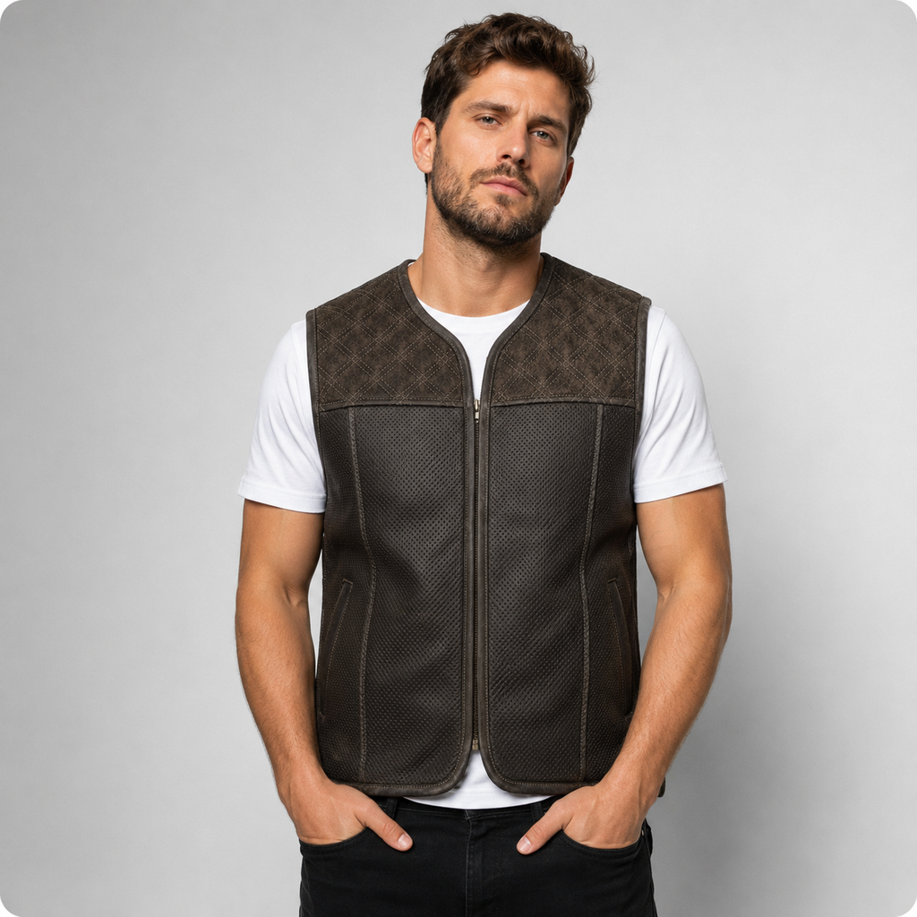 Iron Brotherhood Perforierte Motorrad Lederweste für Herren