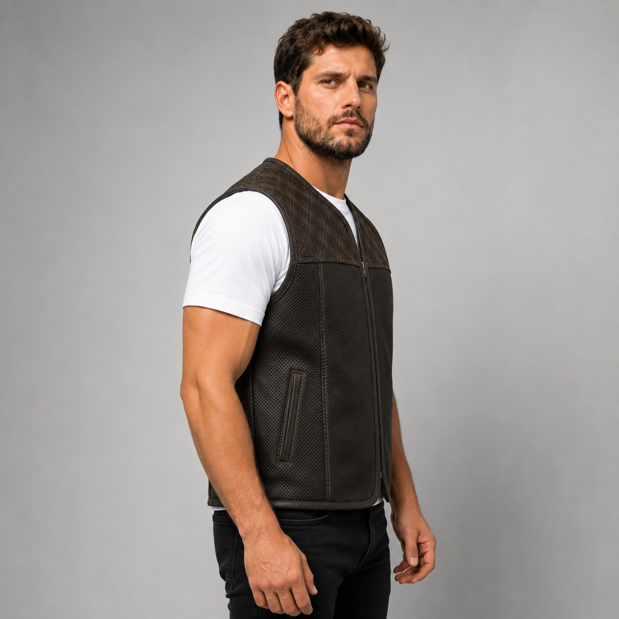 Iron Brotherhood Perforierte Motorrad Lederweste für Herren