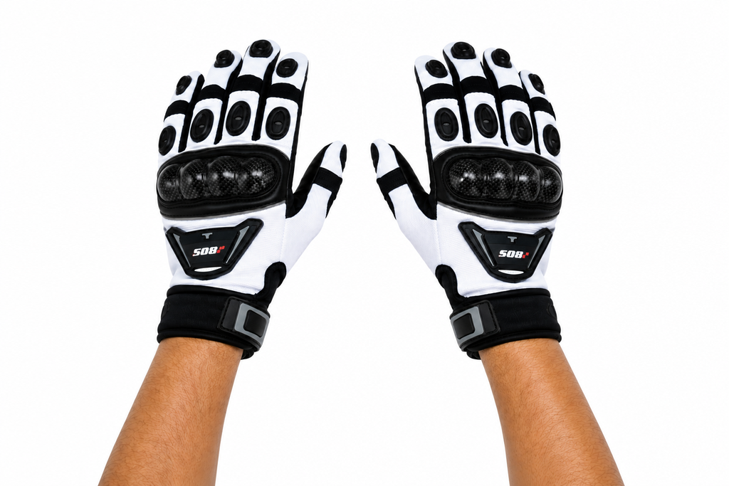Herren Motorradhandschuhe Weiß Schwarz mit Handschutz
