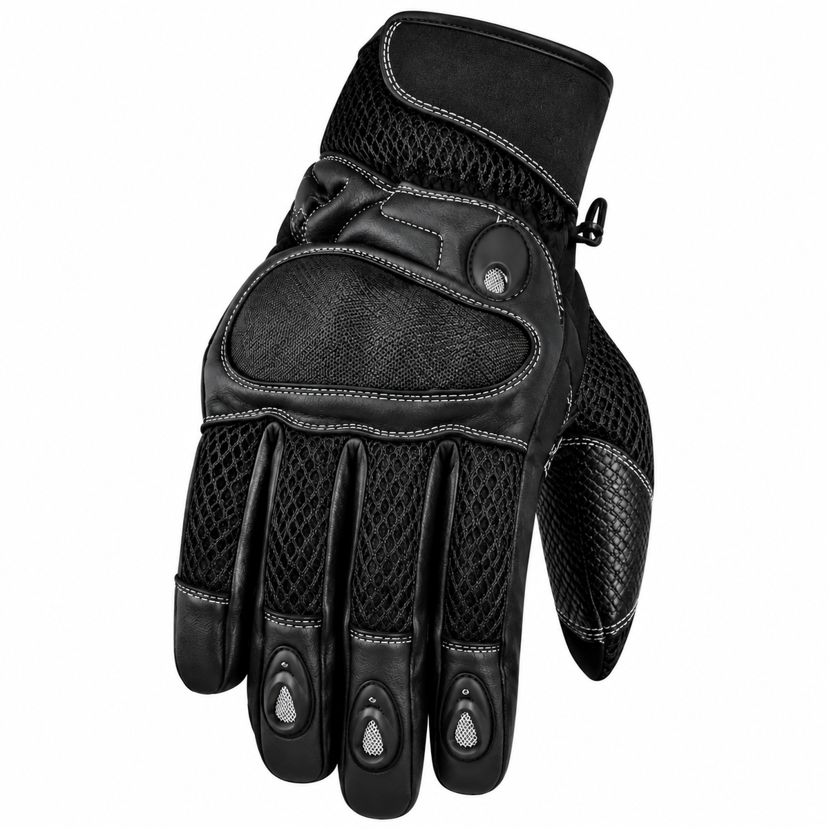 Herren Motorradhandschuhe Schwarz mit Protektor, Mesh-Einsätzen und Klettverschluss