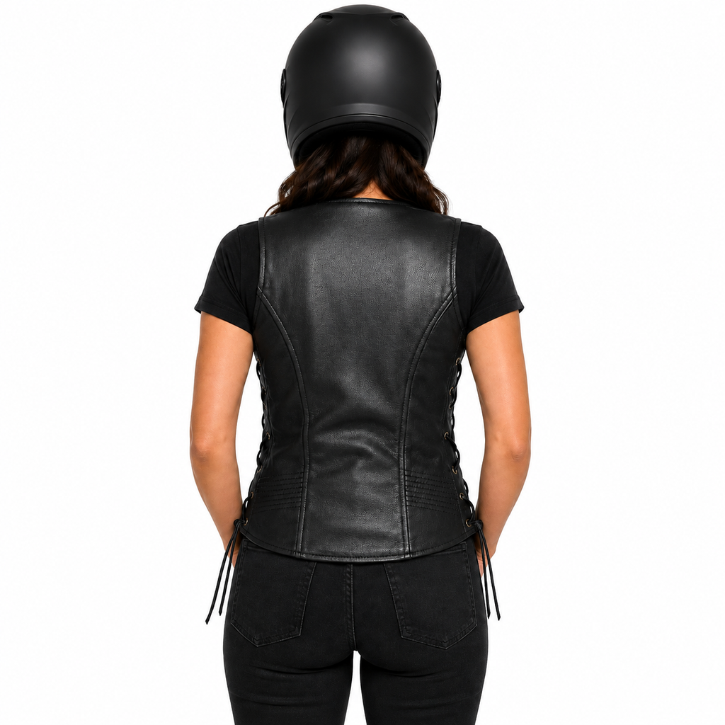 Road King Damen Lederweste Schwarz aus echtem Schafleder