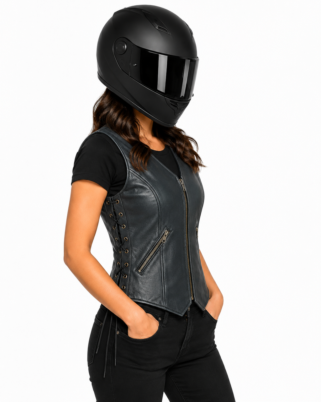 Road King Damen Lederweste aus Schafleder mit Flechtoptik