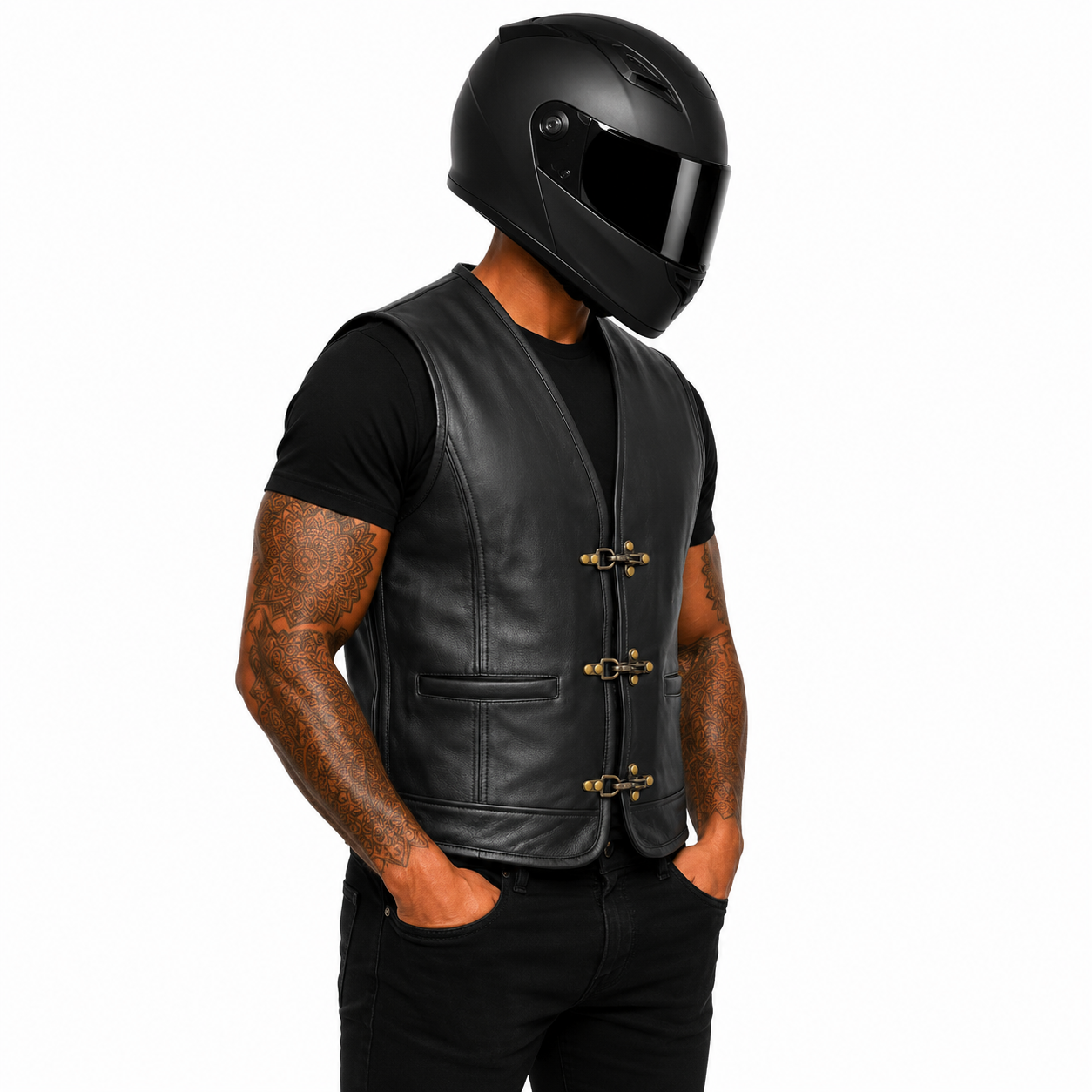 Street Rider Herren Lederweste Schwarz