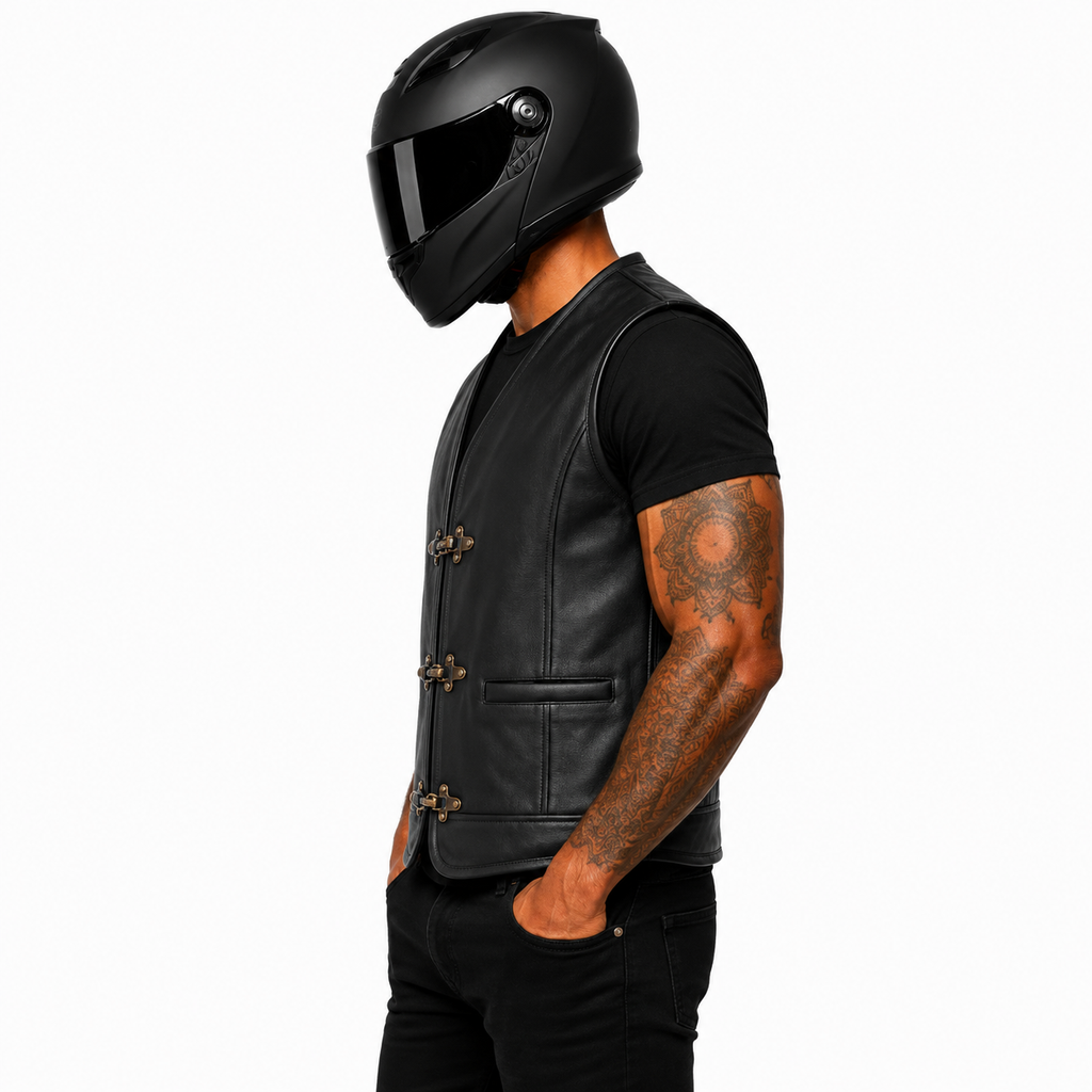Street Rider Herren Lederweste Schwarz