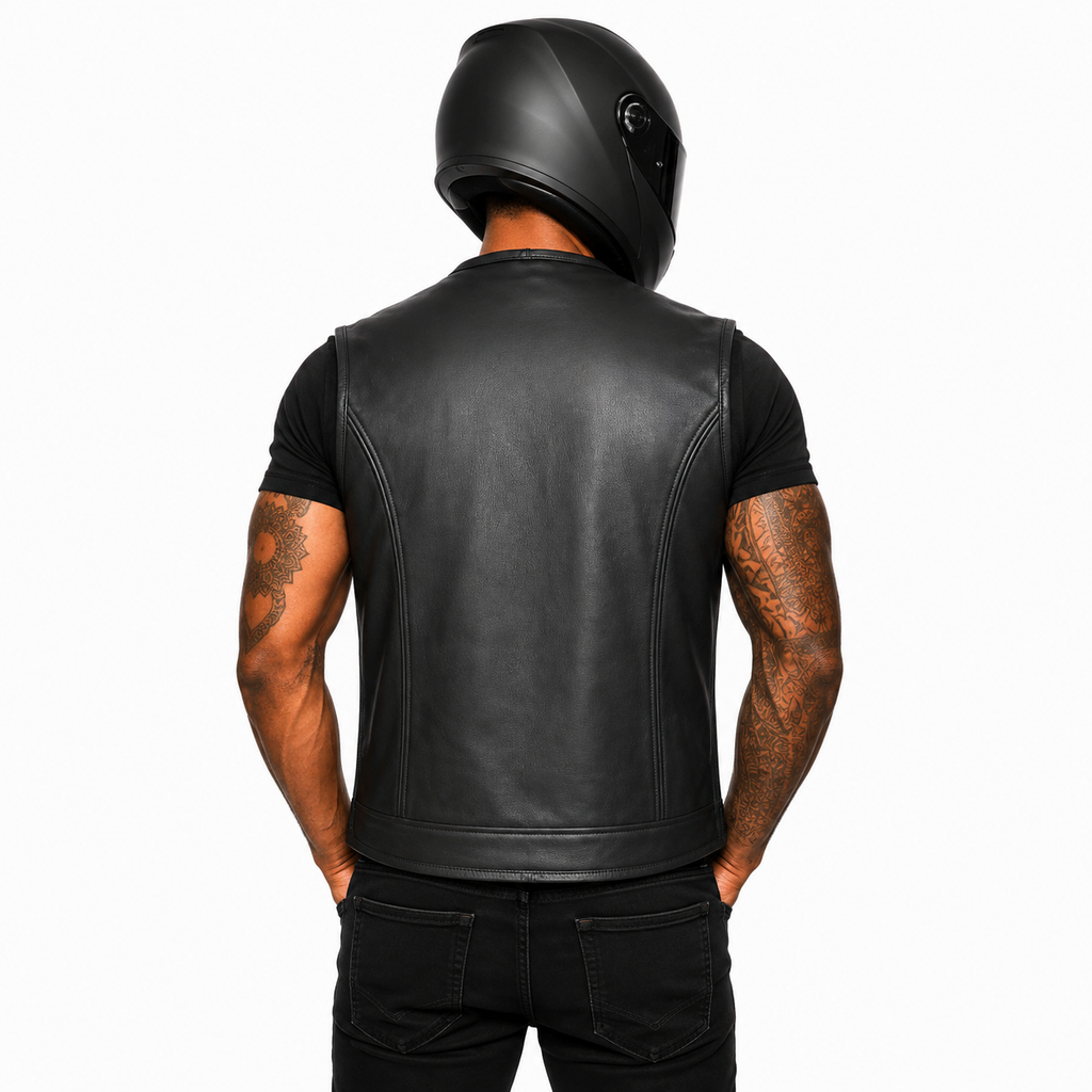 Street Rider Herren Lederweste Schwarz