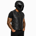 Road Star Herren Motorradweste Schwarz aus Leder