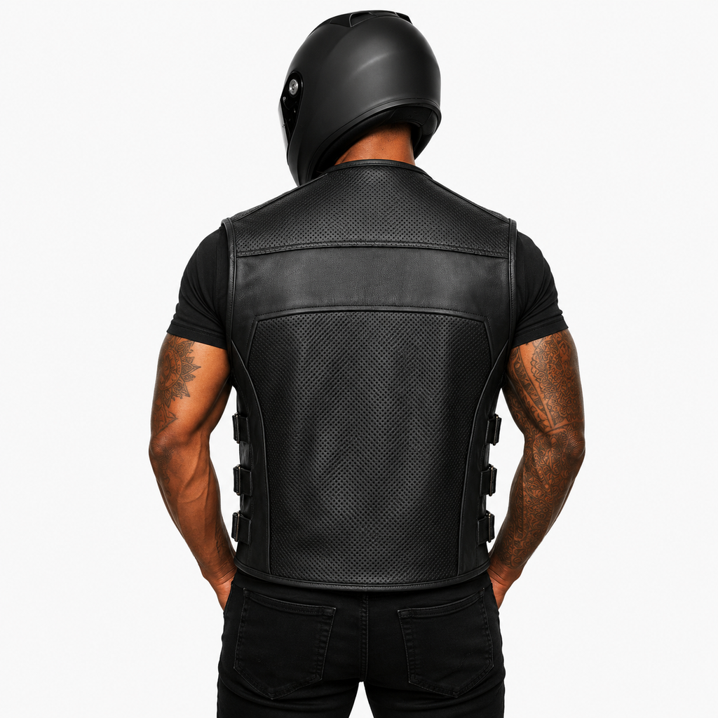 Road Star Herren Motorradweste Schwarz aus Leder