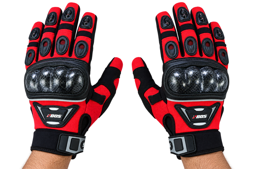 Motorradhandschuhe Rot Schwarz mit Knöchelschutz