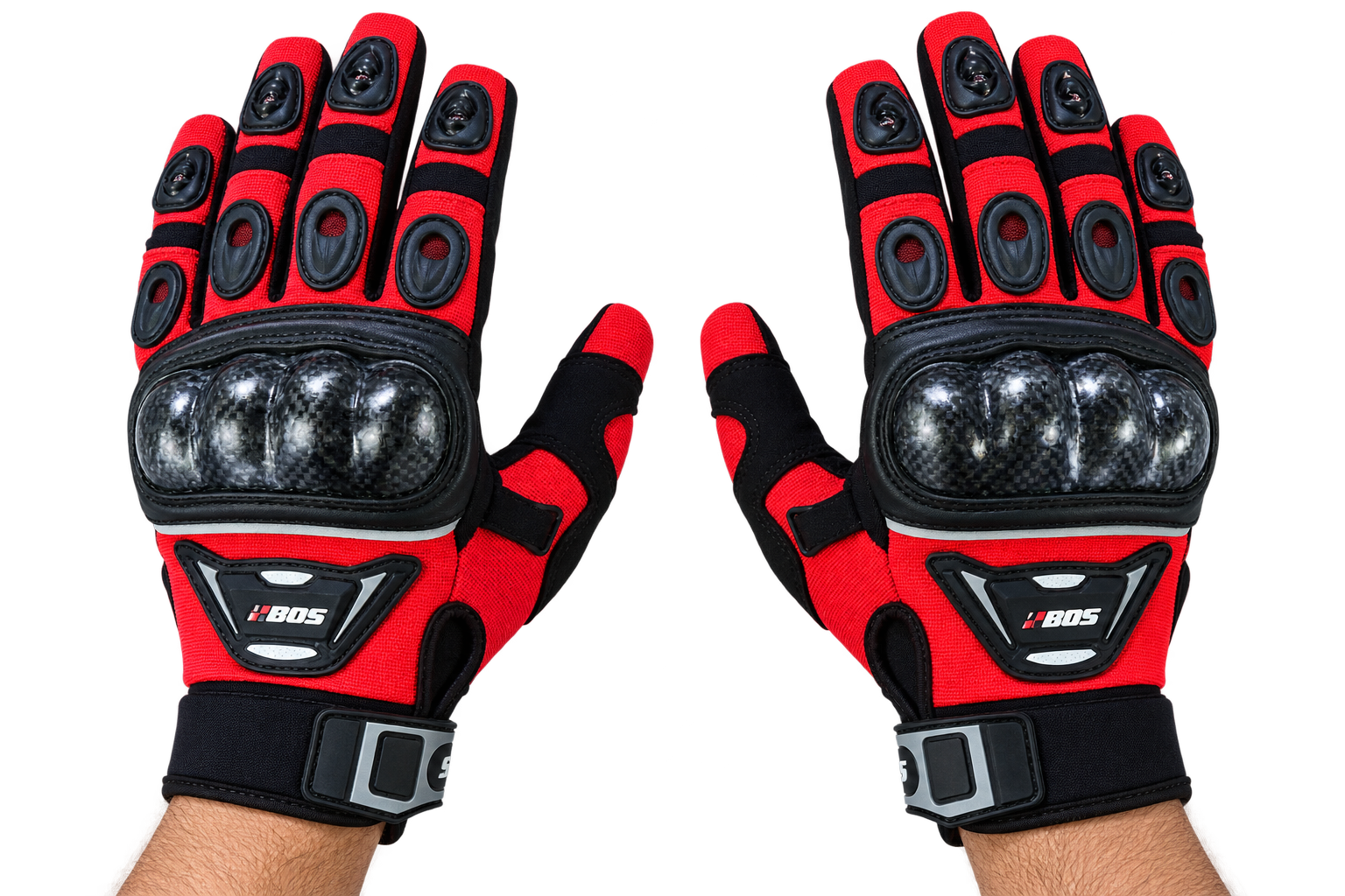 Motorradhandschuhe Rot Schwarz mit Knöchelschutz