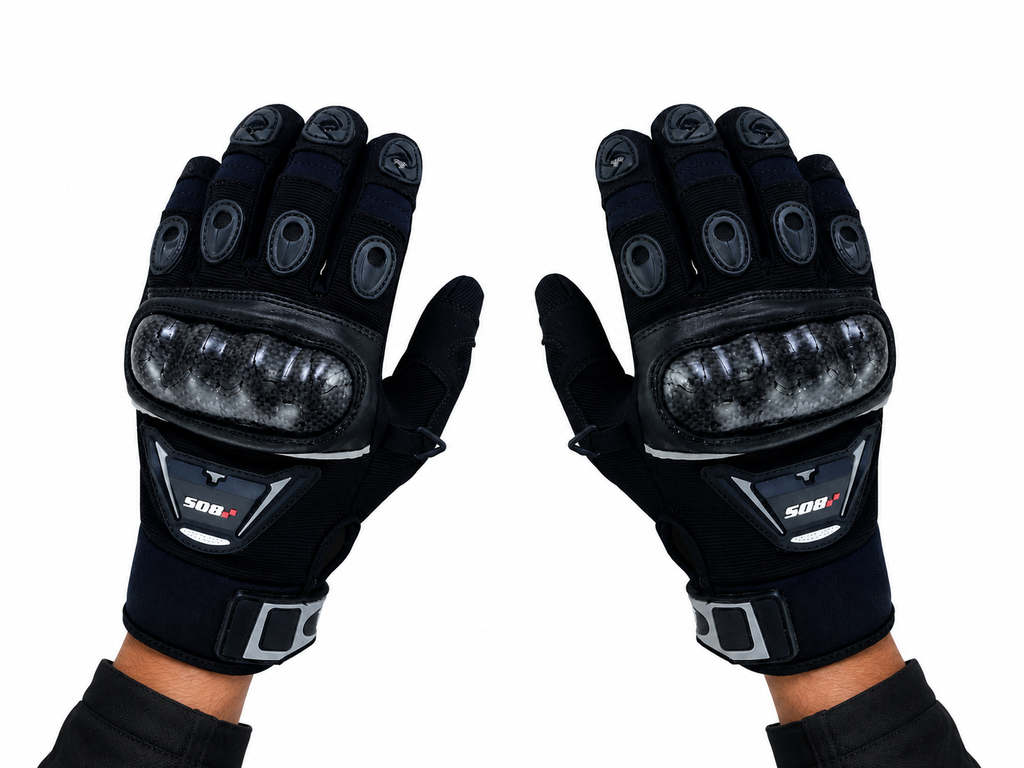 Herren Motorradhandschuhe Schwarz mit Protektoren