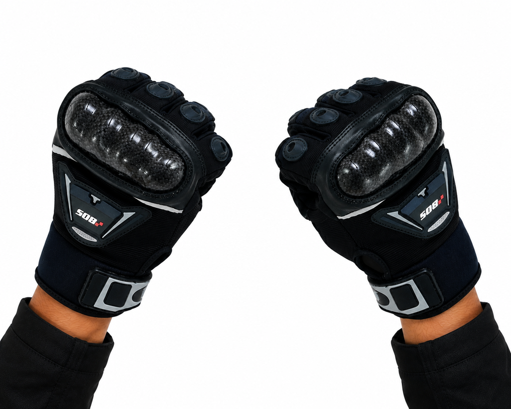 Herren Motorradhandschuhe Schwarz mit Protektoren