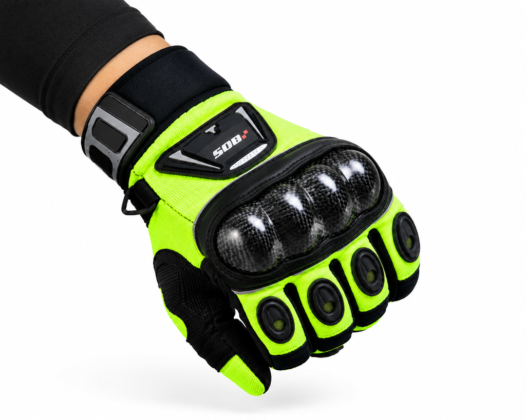 Herren Motorradhandschuhe Neon Gelb Schwarz mit Knöchelschutz