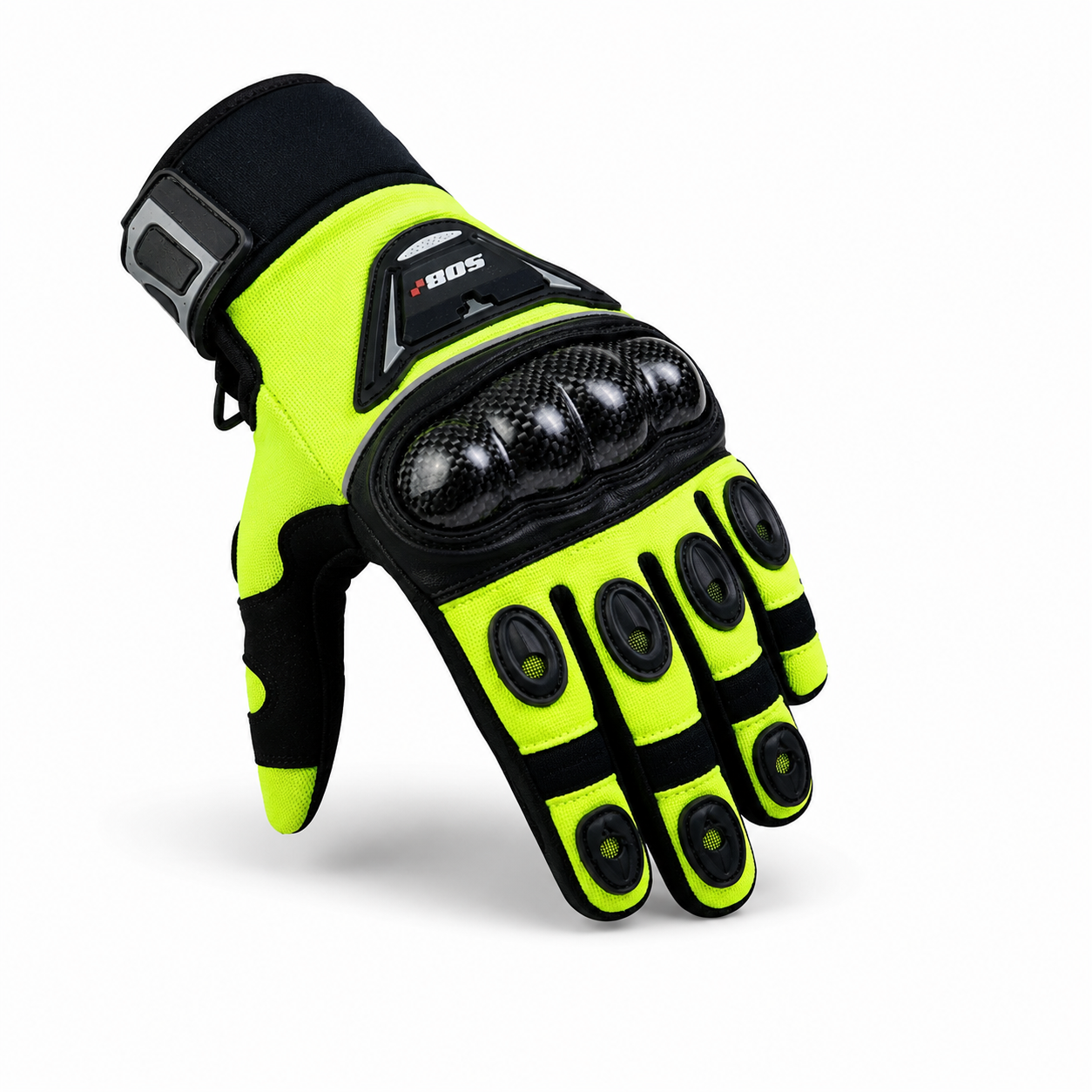Herren Motorradhandschuhe Neon Gelb Schwarz mit Knöchelschutz