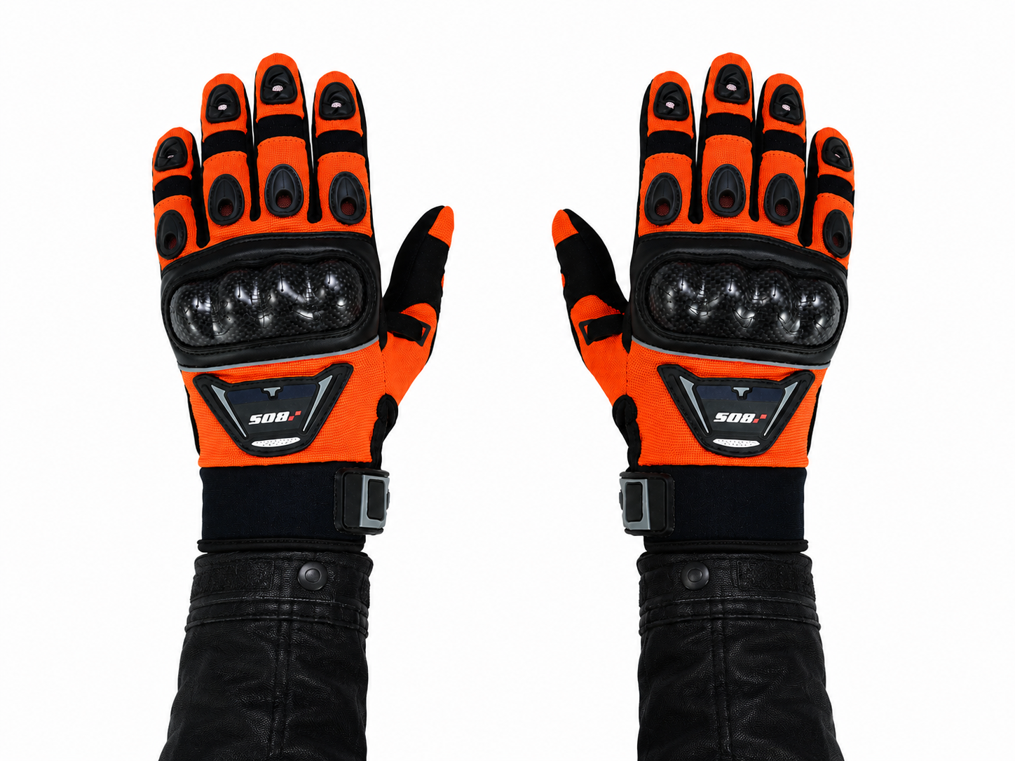 Motorradhandschuhe Orange Schwarz mit Handschutz