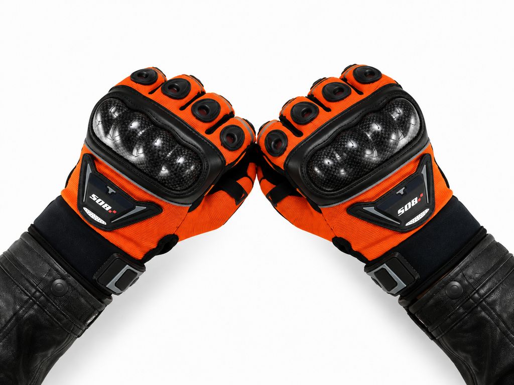 Motorradhandschuhe Orange Schwarz mit Handschutz