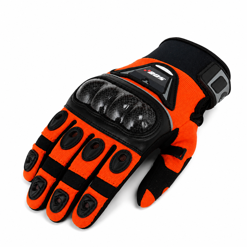 Motorradhandschuhe Orange Schwarz mit Handschutz