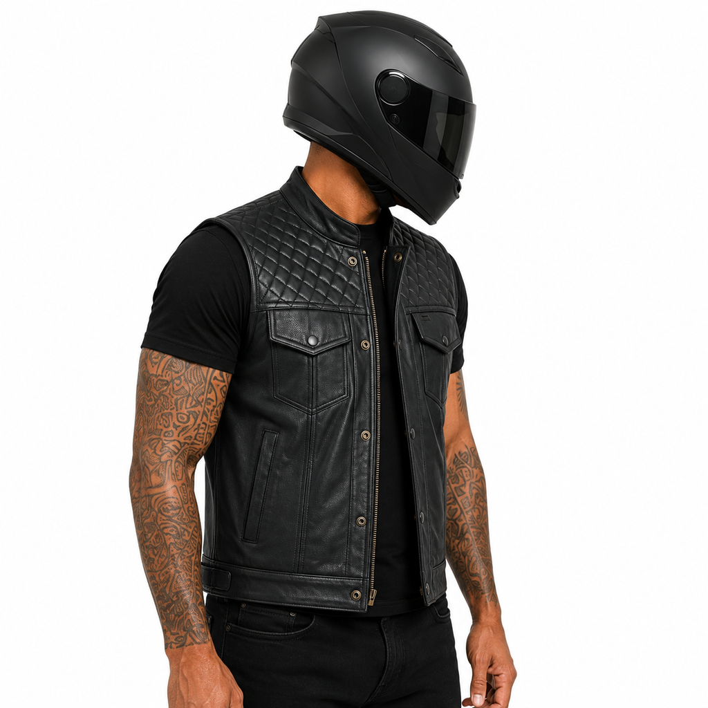 Road King Motorradweste aus Rindsleder – Gesteppter Schulterbereich