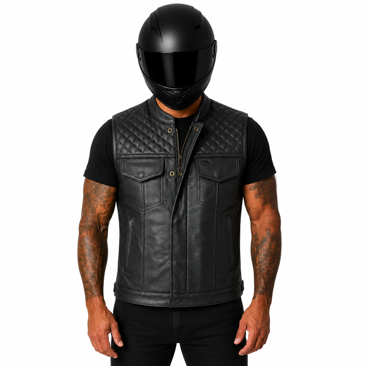 Road King Herren-Motorradweste aus Rindsleder – Gesteppter Schulterbereich