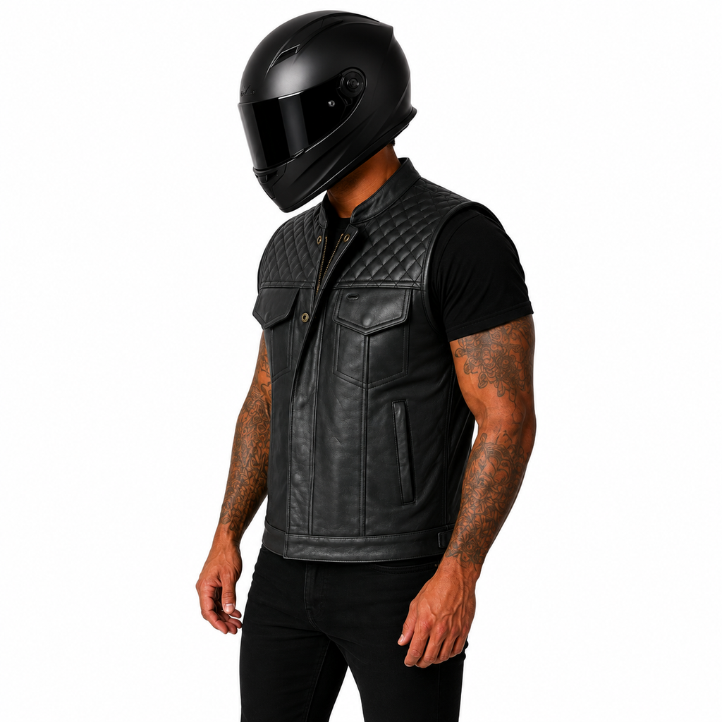 Road King Herren-Motorradweste aus Rindsleder – Gesteppter Schulterbereich