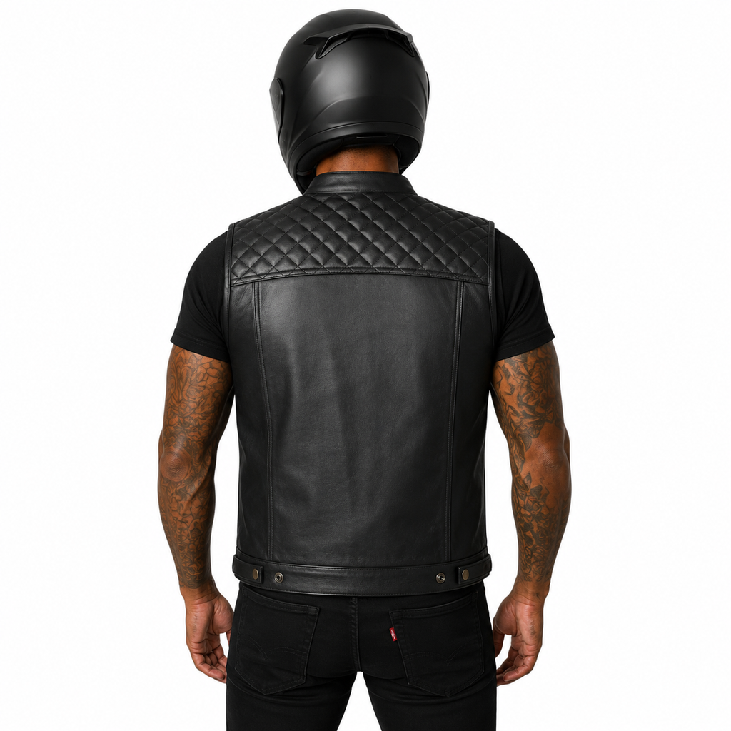 Road King Herren-Motorradweste aus Rindsleder – Gesteppter Schulterbereich