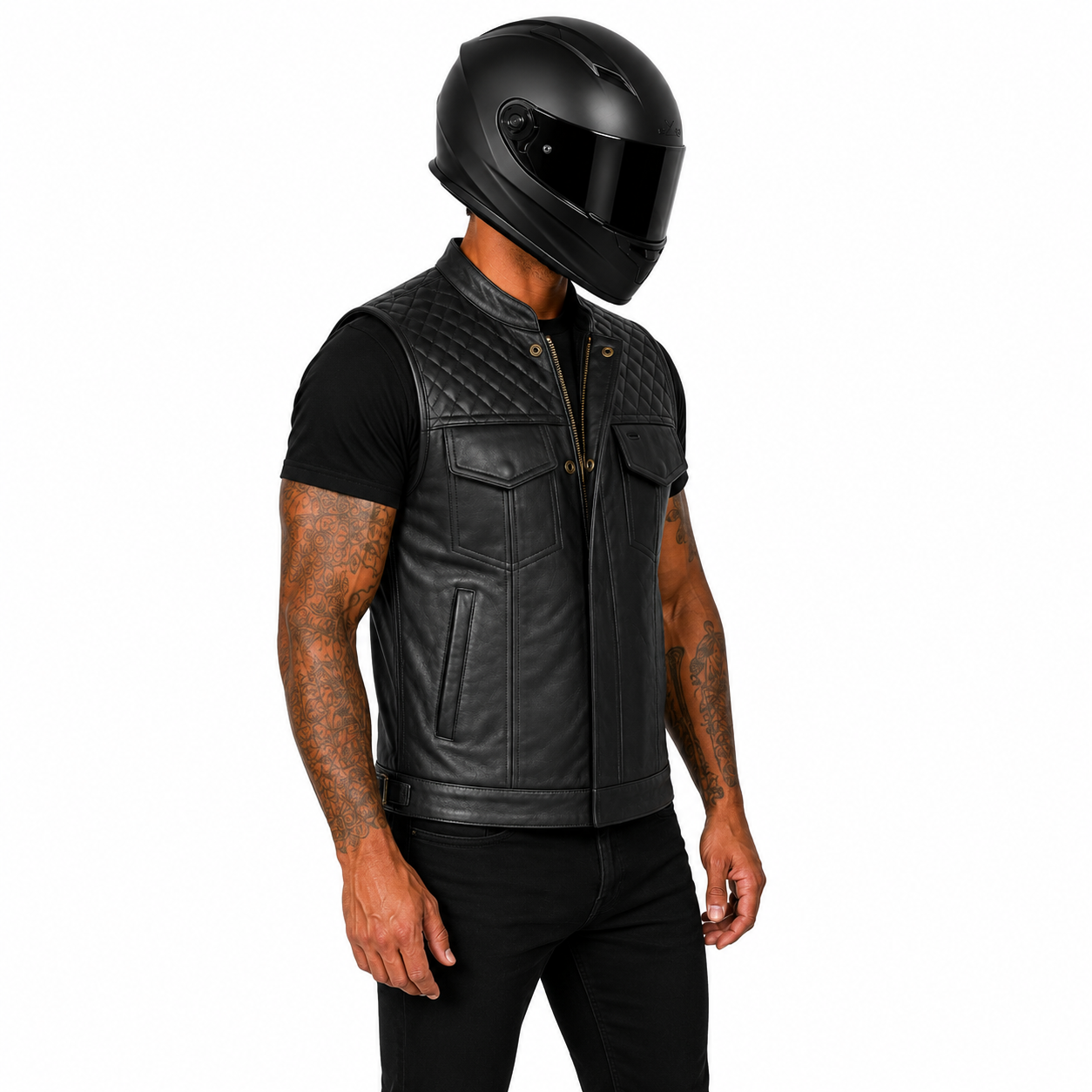 Road King Herren-Motorradweste aus Rindsleder – Gesteppter Schulterbereich
