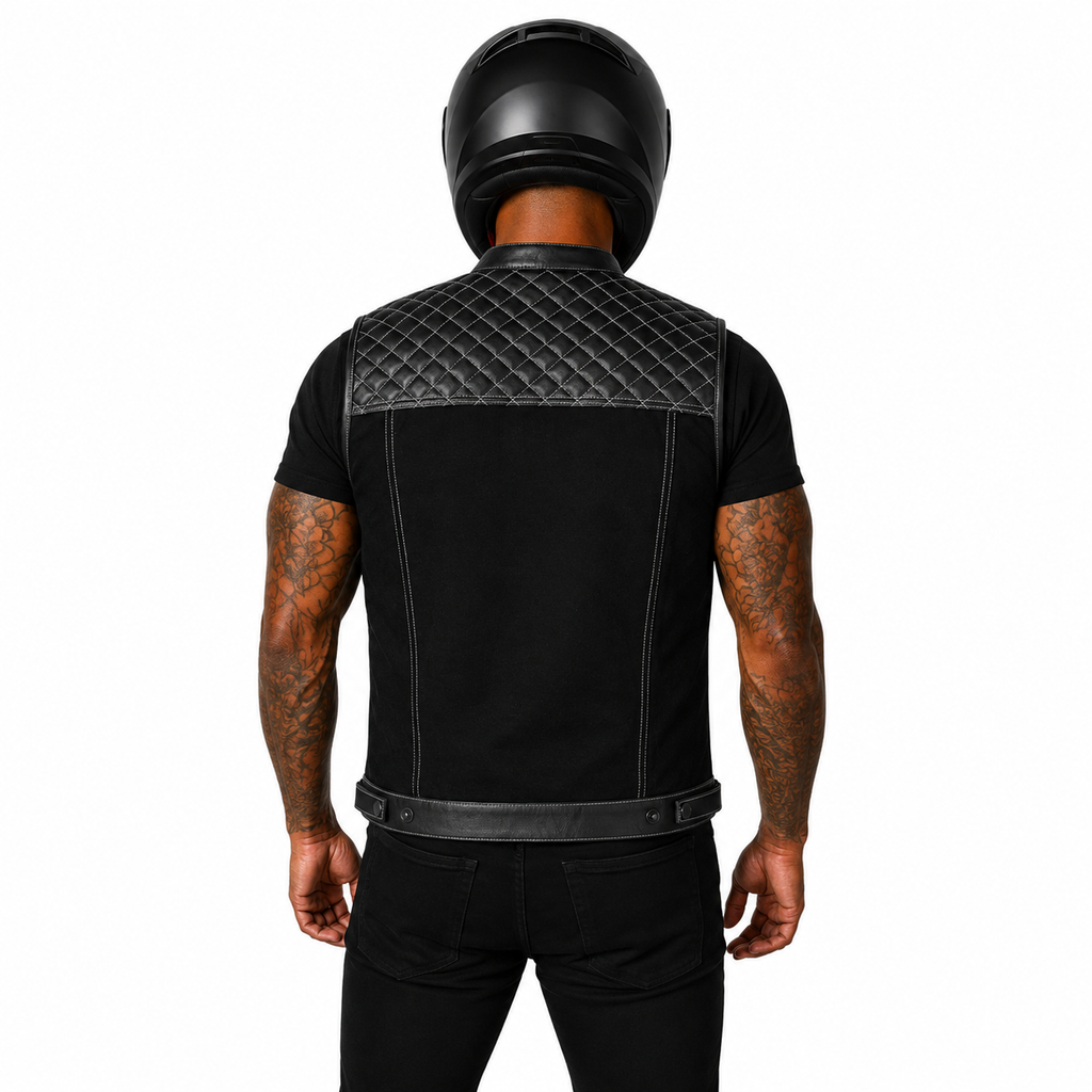 Road King Biker Weste Herren Schwarz Leder Textil